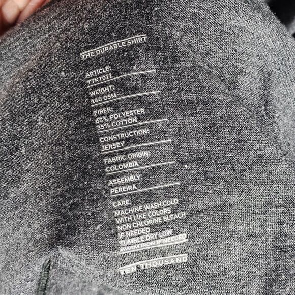 Ten Thousand T Shirt Mens Size XL The Durable Heather Gray Short Sleeve Adult - Picture 7 of 8